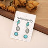 Retro Turquoise Alloy Earrings Three Piece Set With Lightning Pumpkin Flower Design And Electroplating Treatment