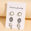 Retro Turquoise Alloy Earrings Three Piece Set With Lightning Pumpkin Flower Design And Electroplating Treatment