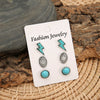 Retro Turquoise Alloy Earrings Three Piece Set With Lightning Pumpkin Flower Design And Electroplating Treatment