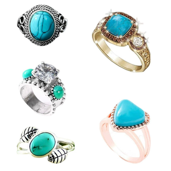 Retro Turquoise Alloy Geometry Ring With Electroplated Light Luxury Style For Women Wedding Engagement Couple Jewelry