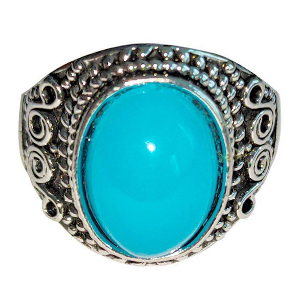 Retro Turquoise Alloy Geometry Ring With Electroplated Light Luxury Style For Women Wedding Engagement Couple Jewelry