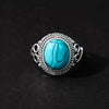 Retro Turquoise Alloy Geometry Ring With Electroplated Light Luxury Style For Women Wedding Engagement Couple Jewelry