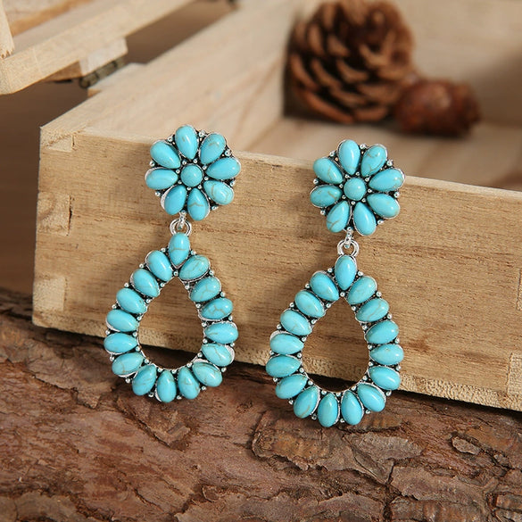 Retro Turquoise Drop Shape Earrings Electroplating Style