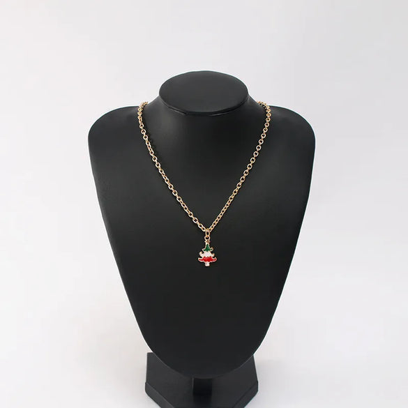 Retro Vintage Style Christmas Tree Stainless Steel Alloy Enamel Plating Gold Plated Pendant Necklace
