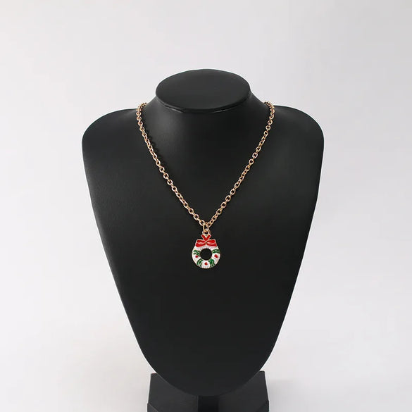 Retro Vintage Style Christmas Tree Stainless Steel Alloy Enamel Plating Gold Plated Pendant Necklace