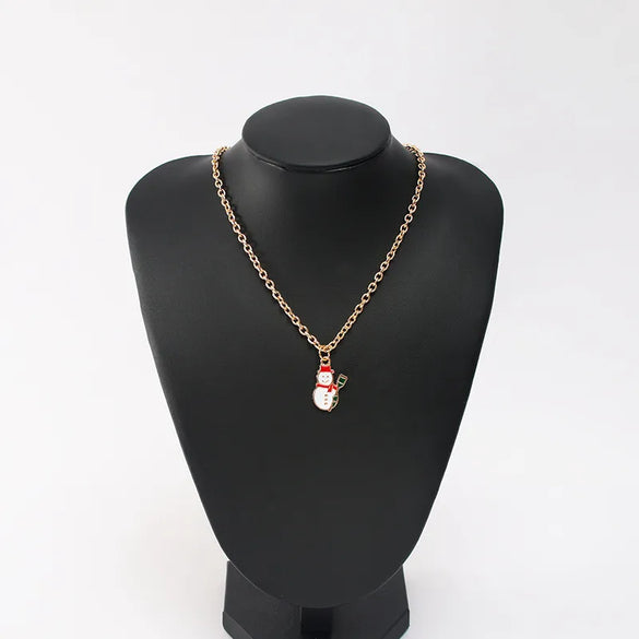 Retro Vintage Style Christmas Tree Stainless Steel Alloy Enamel Plating Gold Plated Pendant Necklace