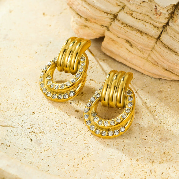 Retro Vintage Style Geometric Circle Zircon Stainless Steel Electroplating Women's Earrings
