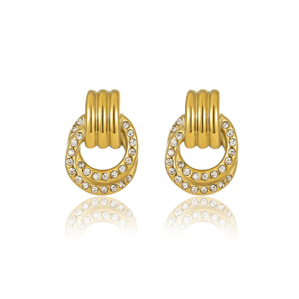 Retro Vintage Style Geometric Circle Zircon Stainless Steel Electroplating Women's Earrings