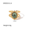 Retro Vintage Style Titanium Steel And Stainless Steel Natural Stone Open Ring For Women With Geometric Design And Precious Stones Setting