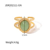 Retro Vintage Style Titanium Steel And Stainless Steel Natural Stone Open Ring For Women With Geometric Design And Precious Stones Setting