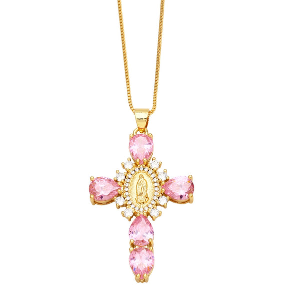 Retro Virgin Mary Cross Pendant Necklace With Copper Box Chain And Dripping Oil Finish Minimalist Unisex Fashion Jewelry Accessory