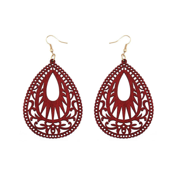 Retro Water Droplets Wood Hollow Out Women'S Drop Earrings 1 Pair