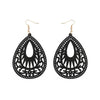 Retro Water Droplets Wood Hollow Out Women'S Drop Earrings 1 Pair