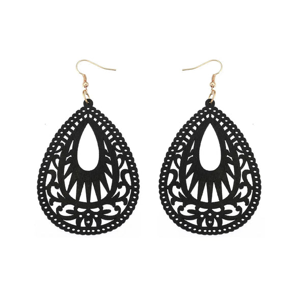 Retro Water Droplets Wood Hollow Out Women'S Drop Earrings 1 Pair