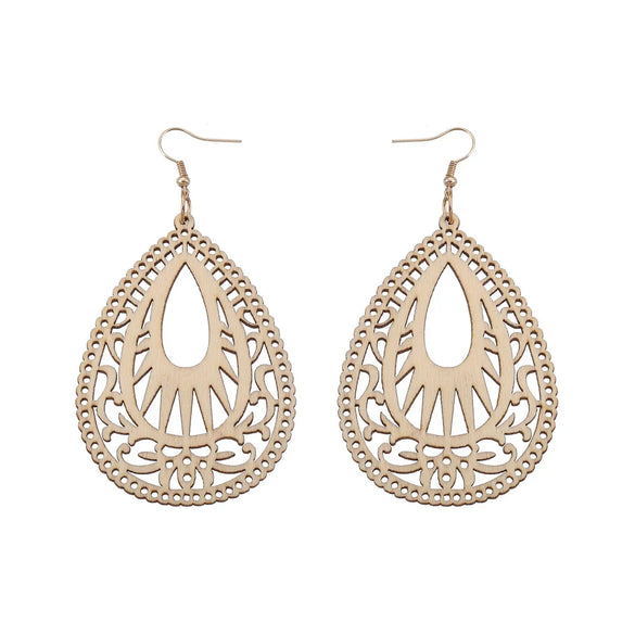 Retro Water Droplets Wood Hollow Out Women'S Drop Earrings 1 Pair