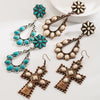 Retro Western Style Alloy Turquoise Geometric Cross Water Drops Earrings For Women