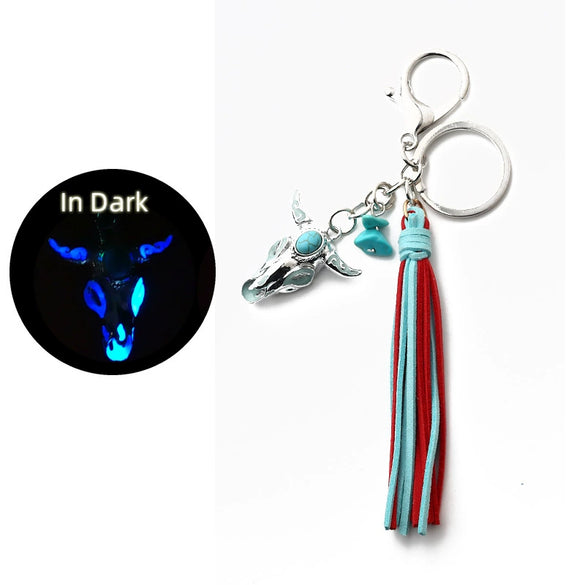 Retro Western Style Luminous Metal Pendant Keychain With Turquoise And Sunflower Pattern