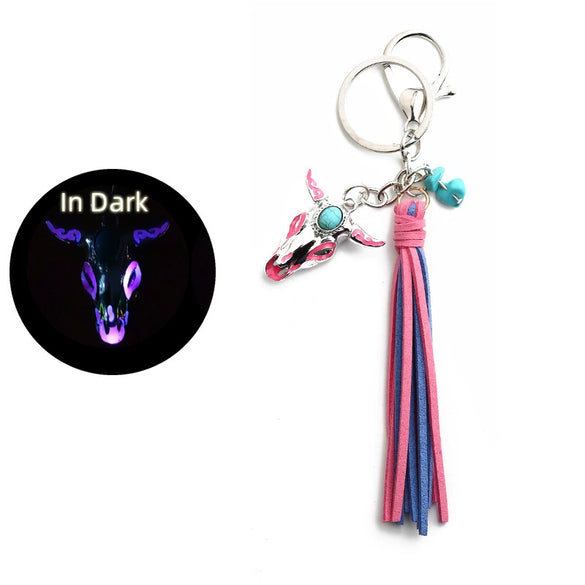 Retro Western Style Luminous Metal Pendant Keychain With Turquoise And Sunflower Pattern