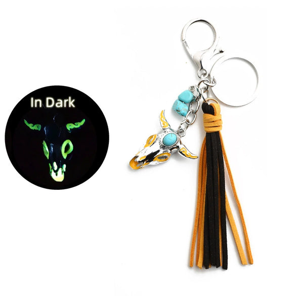 Retro Western Style Luminous Metal Pendant Keychain With Turquoise And Sunflower Pattern