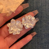 Retro White Camellia Flower Alloy Earrings For Women With Electroplated Floral Design Fashion Ear Jewelry