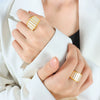 Retro White Seashell Wide Exaggerated Personality Fashion Titanium Steel Ring With Geometric Pattern And Electroplating For Women