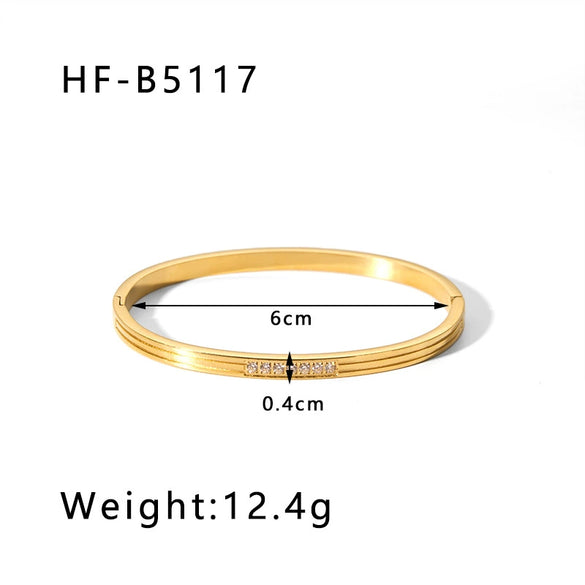 Retro Wide Edge Irregular Titanium Steel Bracelet Inlaid With Zircon Furnace Vacuum Plated 18K Real Gold For Women Ins Style