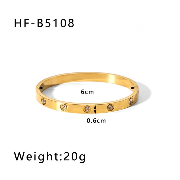 Retro Wide Edge Irregular Titanium Steel Bracelet Inlaid With Zircon Furnace Vacuum Plated 18K Real Gold For Women Ins Style