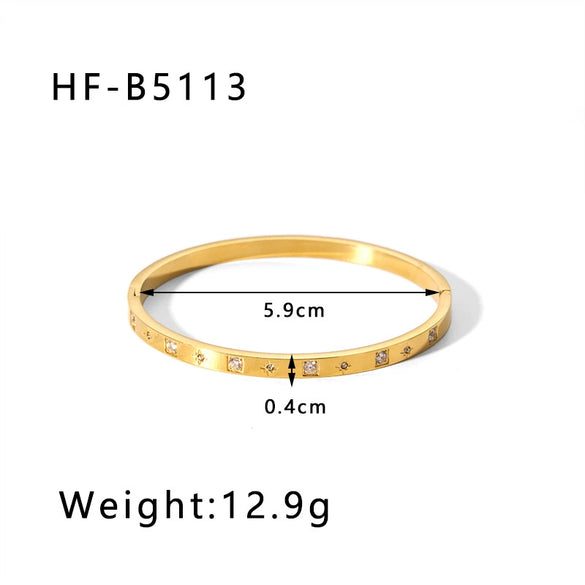 Retro Wide Edge Irregular Titanium Steel Bracelet Inlaid With Zircon Furnace Vacuum Plated 18K Real Gold For Women Ins Style