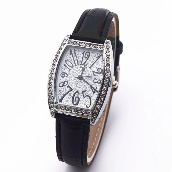 Retro Wine Barrel Rhinestone Quartz Watch With Bamboo Pattern Alloy Belt For Women