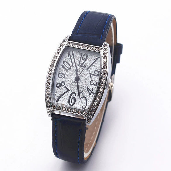Retro Wine Barrel Rhinestone Quartz Watch With Bamboo Pattern Alloy Belt For Women
