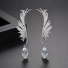 Retro Women's Copper Feather Drop Earrings With Zircon Inlay Elegant Electroplated Earrings For Banquet