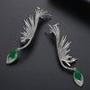 Retro Women's Copper Feather Drop Earrings With Zircon Inlay Elegant Electroplated Earrings For Banquet