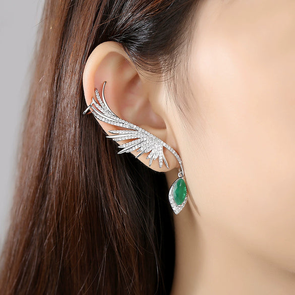 Retro Women's Copper Feather Drop Earrings With Zircon Inlay Elegant Electroplated Earrings For Banquet