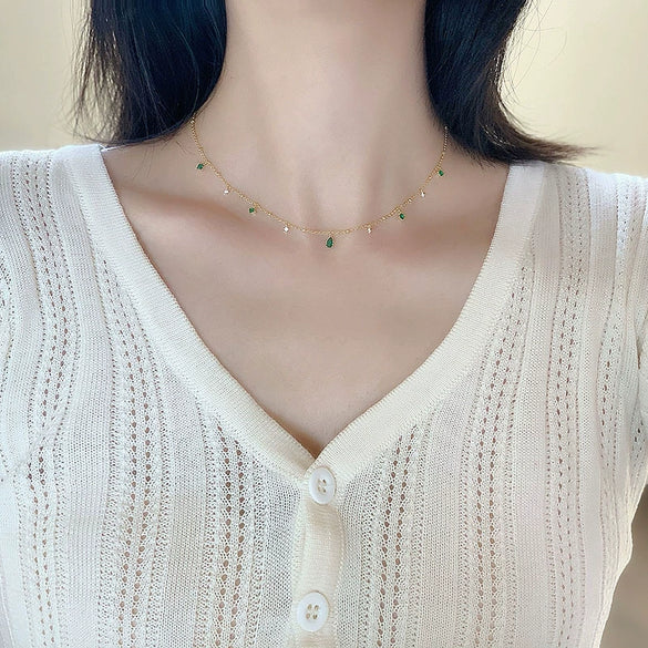 Retro Women's Copper Necklace With Zircon Geometric Style Drop Shape Crystal Treatment