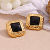 Retro Women's Square Black Acrylic Earrings Stainless Steel 18K Gold Plated With Classic Hammer Pattern And Electroplating Treatment