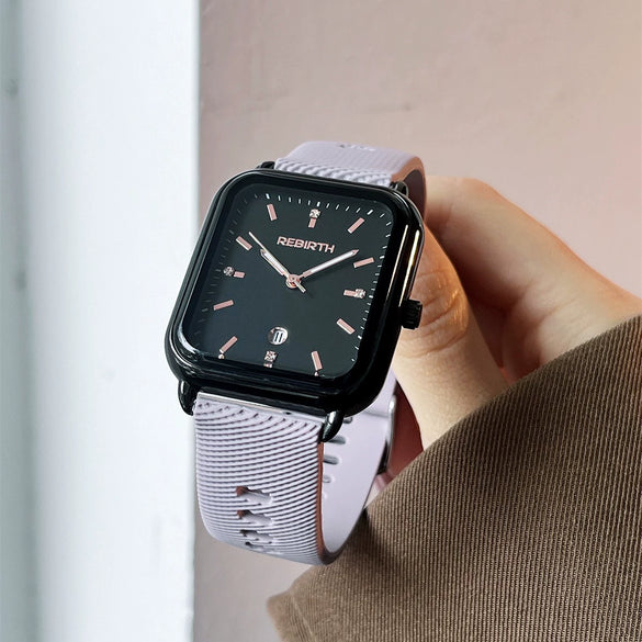 Retro Women's Watch Silicone Strap Alloy Case Square Dial Stainless Steel Buckle