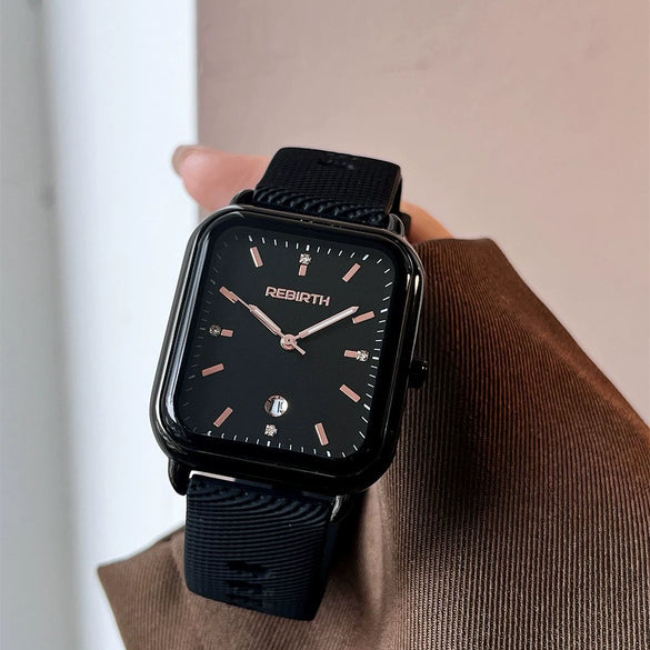 Retro Women's Watch Silicone Strap Alloy Case Square Dial Stainless Steel Buckle