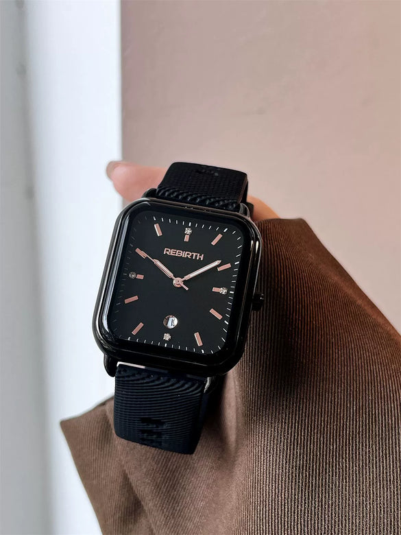 Retro Women's Watch Silicone Strap Alloy Case Square Dial Stainless Steel Buckle