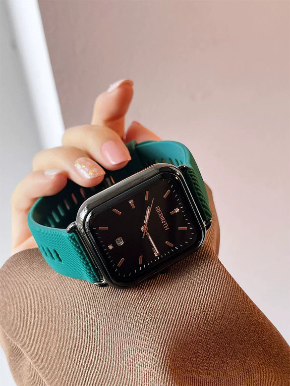 Retro Women's Watch Silicone Strap Alloy Case Square Dial Stainless Steel Buckle