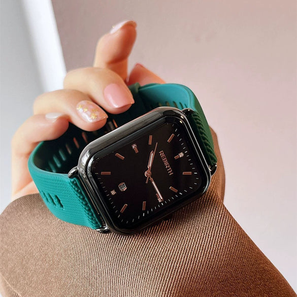 Retro Women's Watch Silicone Strap Alloy Case Square Dial Stainless Steel Buckle
