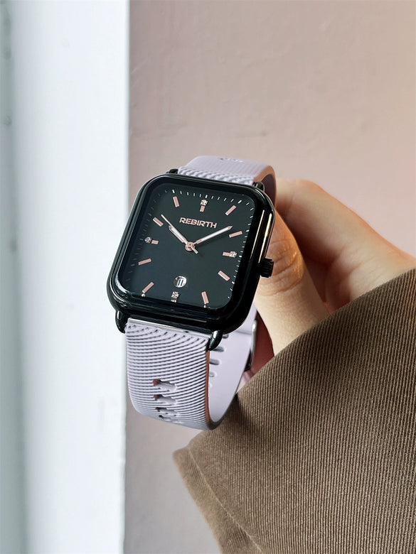 Retro Women's Watch Silicone Strap Alloy Case Square Dial Stainless Steel Buckle