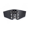 Retro Women's Wide Waist Elastic Belt In Imitation Leather With Hollow Rivet Decorations