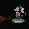 Retro Women's Wooden Hairpin With Hosta And Flower Pattern For Hanfu Headwear Accessories