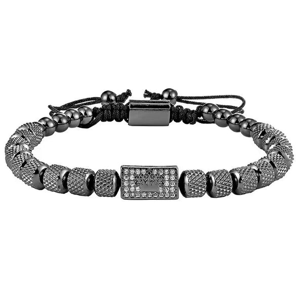 Retro Zircon Crown Beaded Handmade Woven Adjustable Bracelet For Men And Women