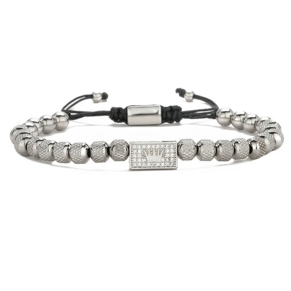 Retro Zircon Crown Beaded Handmade Woven Adjustable Bracelet For Men And Women