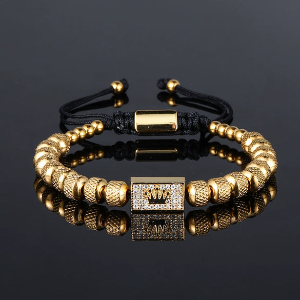 Retro Zircon Crown Beaded Handmade Woven Adjustable Bracelet For Men And Women