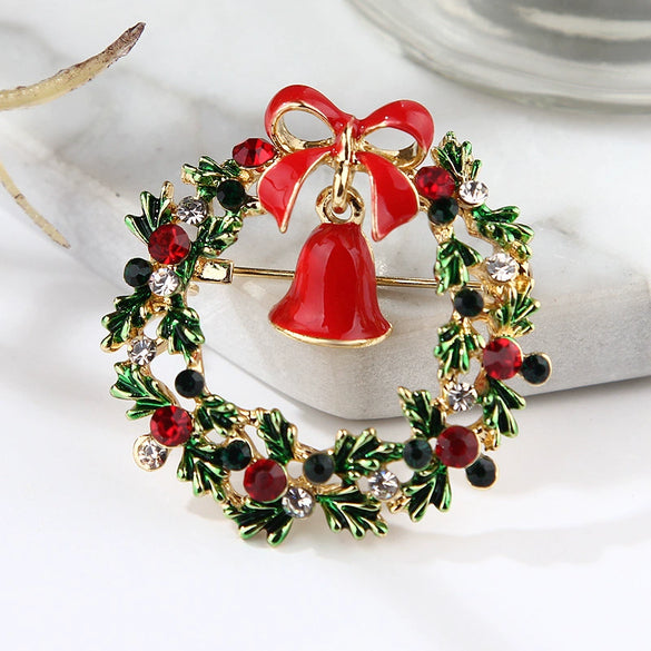 Rhinestone Bow Wreath Brooch Pin Alloy Jewelry Accessory With Dripping Oil Finish And Inlaid Artificial Gemstones