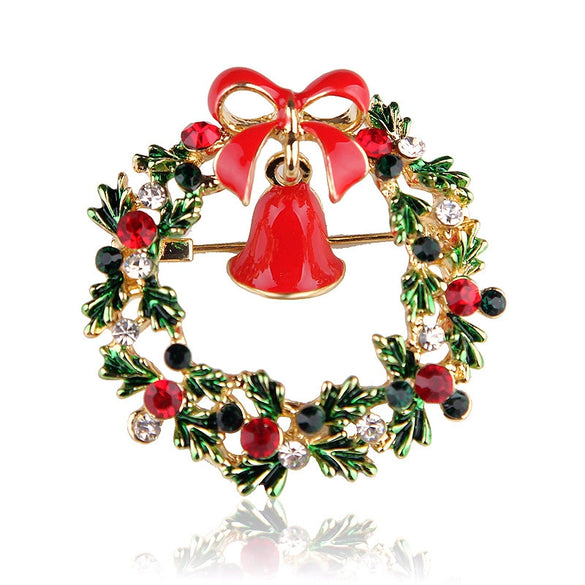 Rhinestone Bow Wreath Brooch Pin Alloy Jewelry Accessory With Dripping Oil Finish And Inlaid Artificial Gemstones