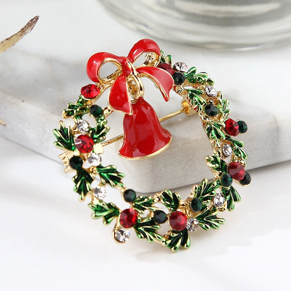 Rhinestone Bow Wreath Brooch Pin Alloy Jewelry Accessory With Dripping Oil Finish And Inlaid Artificial Gemstones