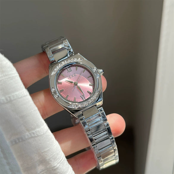 Rhinestone Disc Alloy Band Quartz Watch For Women Medieval Style Round Dial